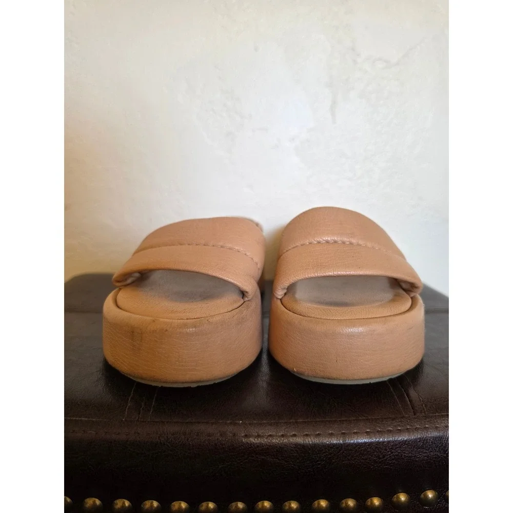 Pedro Garcia Platform Tan Beige Boho Cottage Chuncky Leather Sandals sz 9-9.5